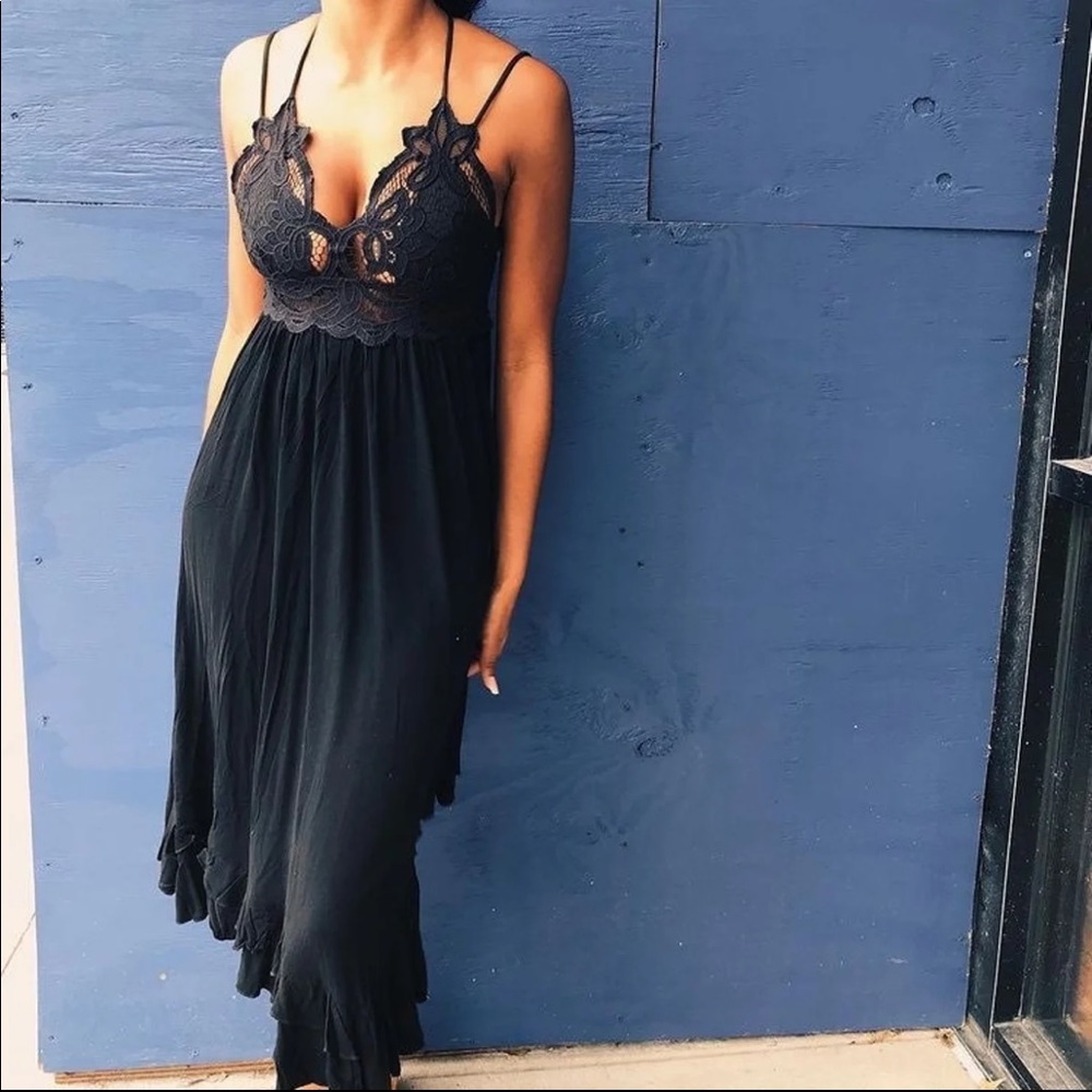 SOLD- Boutique Black Lace Halter Dress